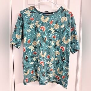 Hunt Club 100% Cotton Floral Aquamarine Tee - size Ladies Medium